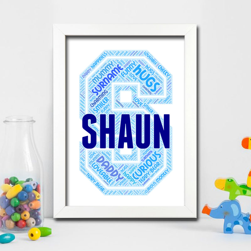 Personalised Name Word Art Poster Print Blue Letter S