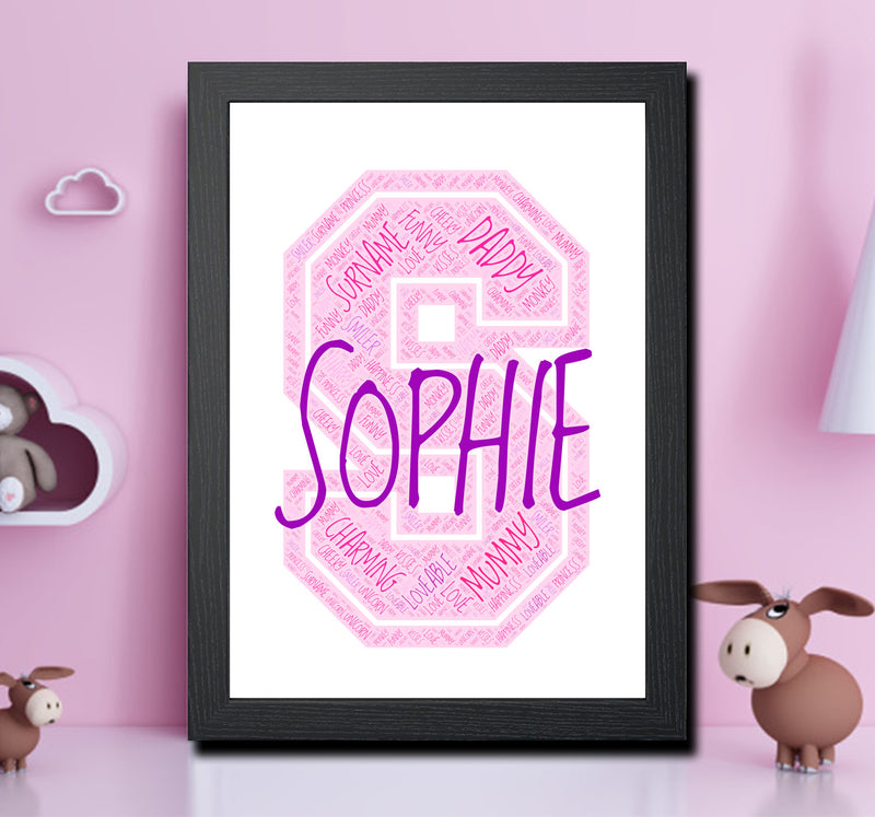 Personalised Name Word Art Poster Print Pink Letter S