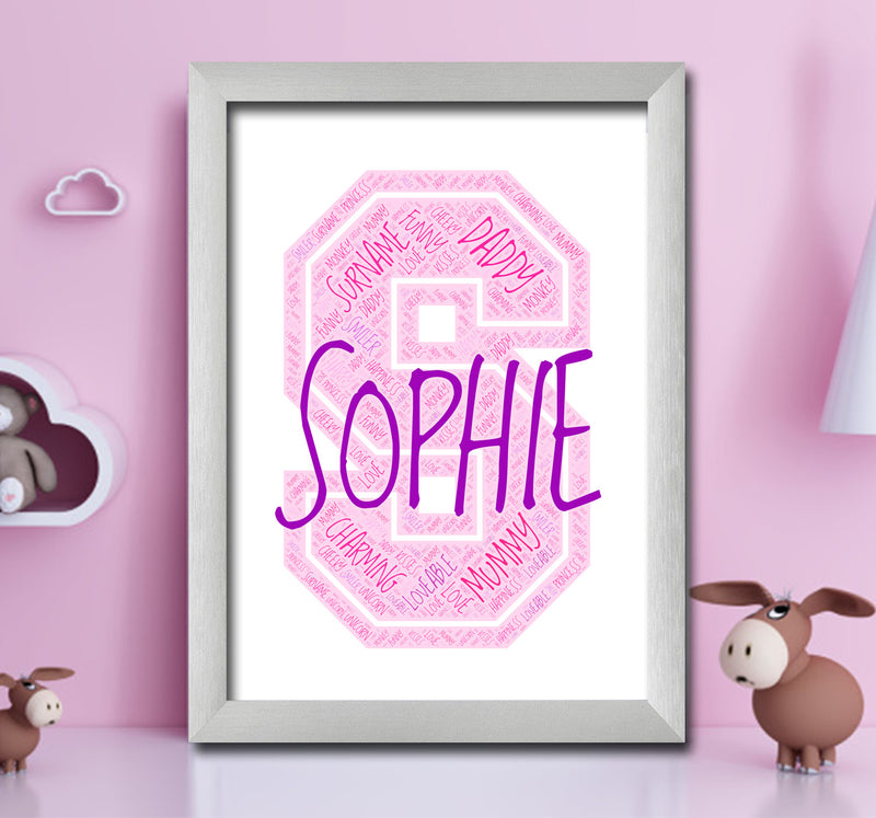 Personalised Name Word Art Poster Print Pink Letter S