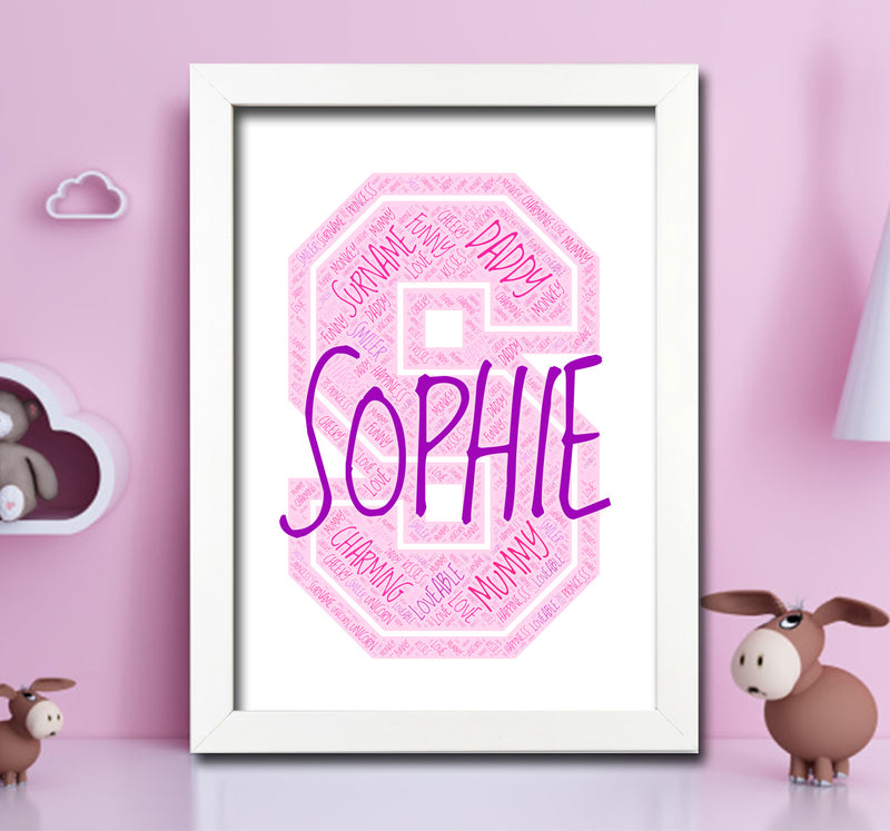 Personalised Name Word Art Poster Print Pink Letter S