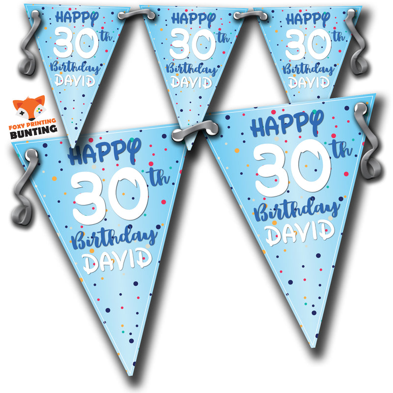 S014 SPOTTY BLUE BIRTHDAY Bunting Premium Party Decorations  (Standard Bunting (14.8cm X 21cm))