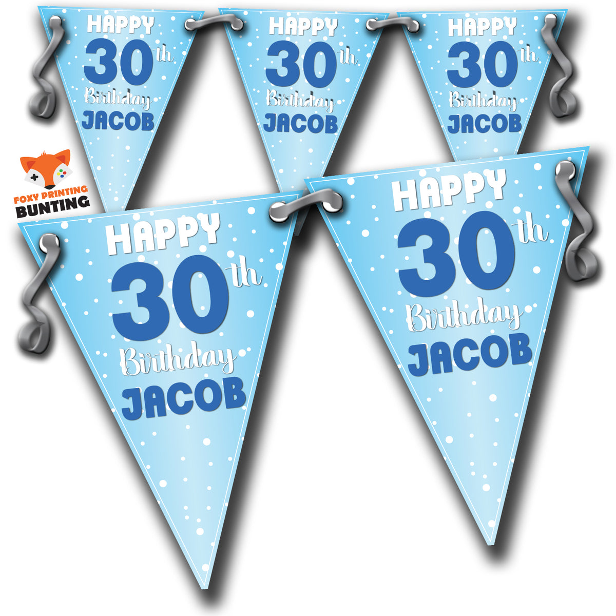 S016  SPOTTY BLUE BIRTHDAY Bunting Premium Party Decorations  (Standard Bunting (14.8cm X 21cm)) – S016 Spotty Blue Birthday Bunting