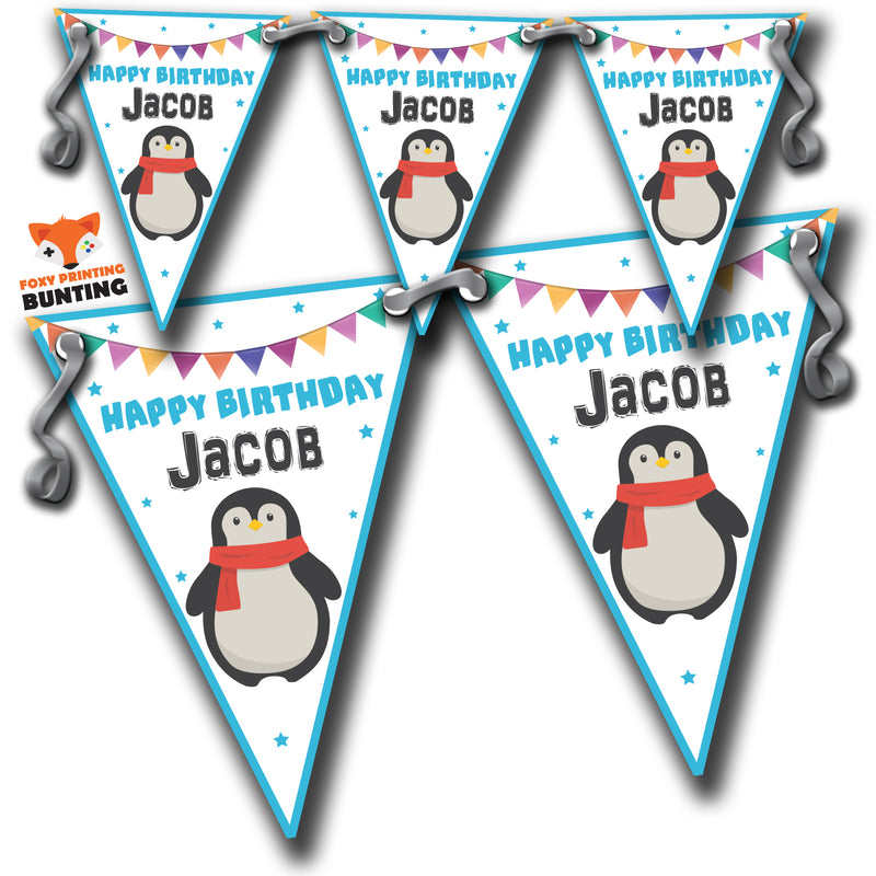 S017 BUNTING PENGUIN Personalised Custom Bunting Premium Party Decorations  (Standard Bunting (14.8cm X 21cm))