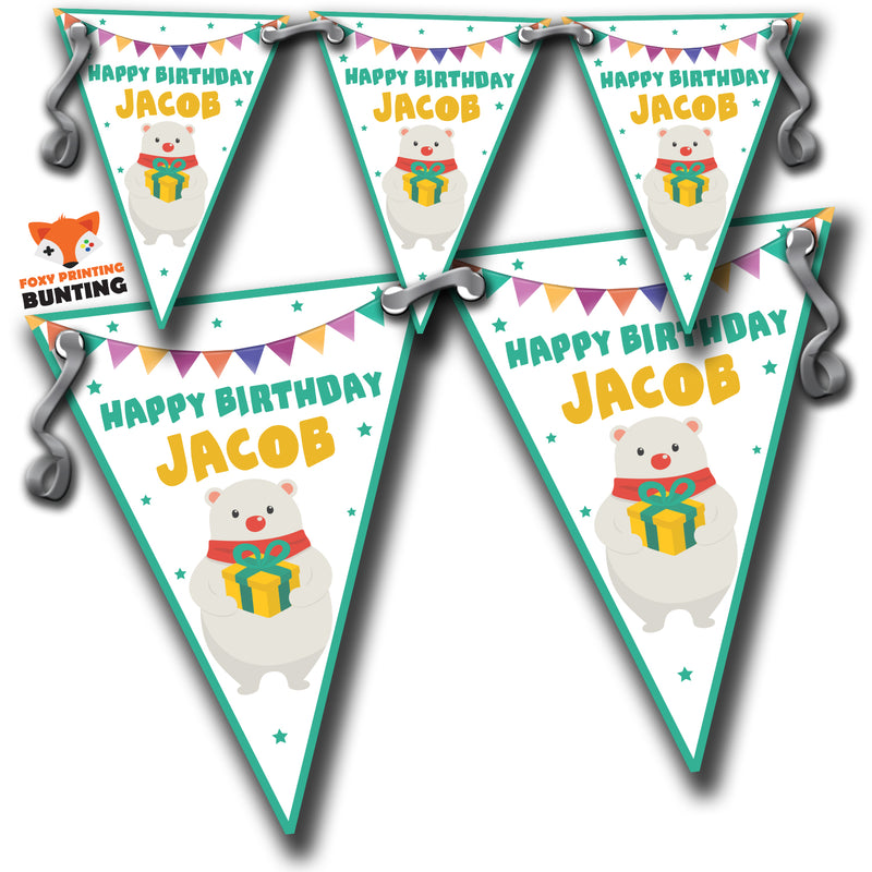 S018 BUNTING POLAR BEAR Personalised Custom Bunting Premium Party Decorations  (Standard Bunting (14.8cm X 21cm))