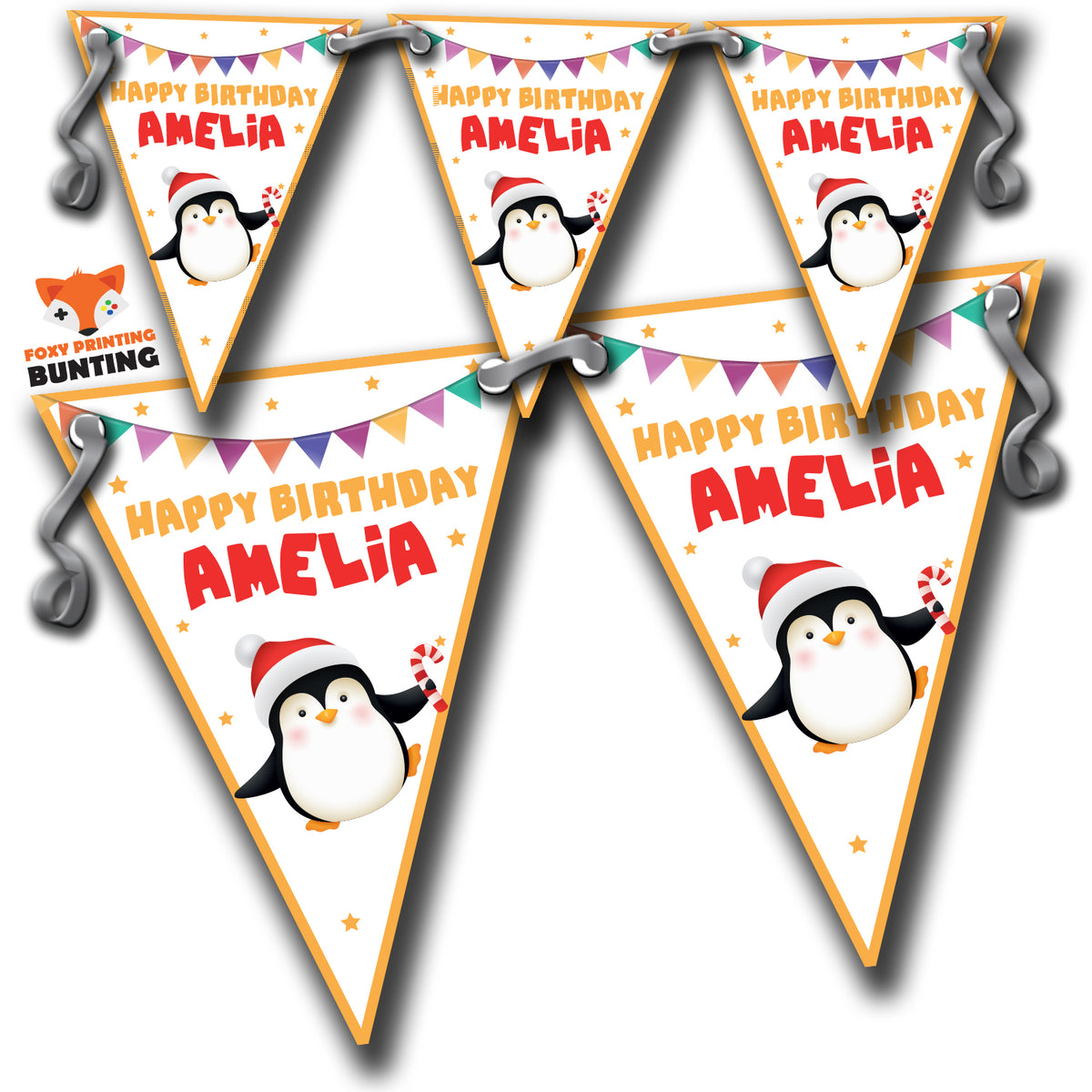 S019 BUNTING PENGUIN Personalised Custom Bunting Premium Party Decorations  (Standard Bunting (14.8cm X 21cm)) – S019 Bunting Penguin Personalised Custom Bunting