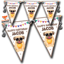 S022 BUNTING PUG DOG Personalised Custom Bunting Premium Party Decorations  (Standard Bunting (14.8cm X 21cm))