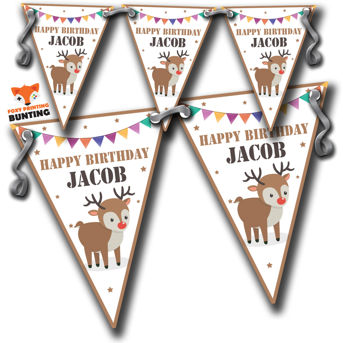 S023 BUNTING REINDEER Personalised Custom Bunting Premium Party Decorations  (Standard Bunting (14.8cm X 21cm)) – S023 Bunting Reindeer Personalised Custom Bunting