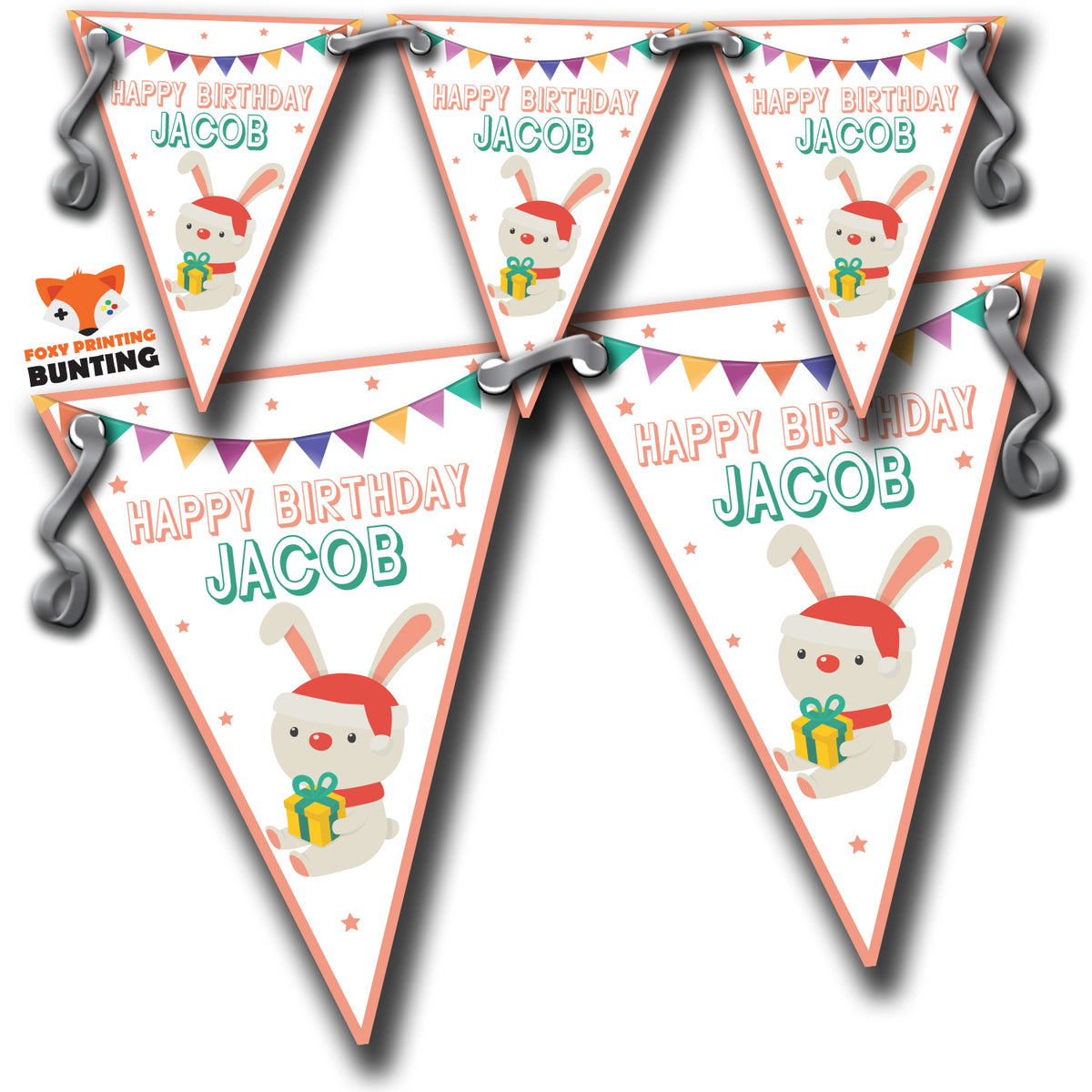 S024 BUNTING XMAS RABBIT Personalised Custom Bunting Premium Party Decorations  (Standard Bunting (14.8cm X 21cm)) – S024 Bunting Xmas Rabbit Personalised Custom Bunting