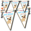 S025 BUNTING FUNNY PUG DOG Personalised Custom Bunting Premium Party Decorations  (Standard Bunting (14.8cm X 21cm))