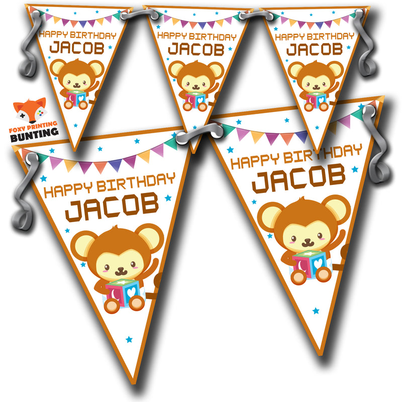 S027 BUNTING BABY MONKEY Personalised Custom Bunting Premium Party Decorations  (Standard Bunting (14.8cm X 21cm))