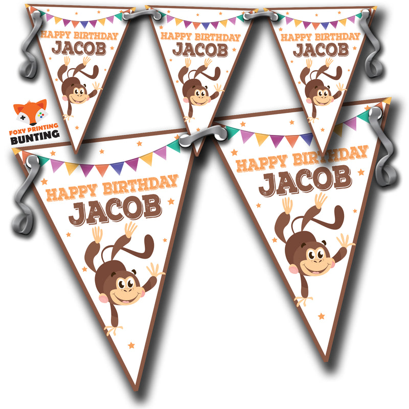 S028 BUNTING BABY MONKEY 2 Personalised Custom Bunting Premium Party Decorations  (Standard Bunting (14.8cm X 21cm))