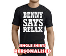 Says Relax White Custom Stag T-Shirt - Any Name - Party Tee