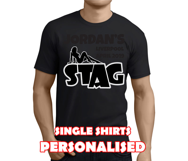 Sexy Silhouette Black Custom Stag T-Shirt - Any Name - Party Tee
