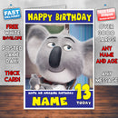 SING BUSTER MOON SJ THEME INSPIRED Style PERSONALISED Kids Adult FUNNY Birthday Card