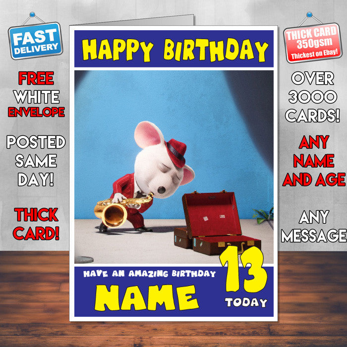 SING MIKE CARD SJ THEME INSPIRED Style PERSONALISED Kids Adult FUNNY Birthday Card
