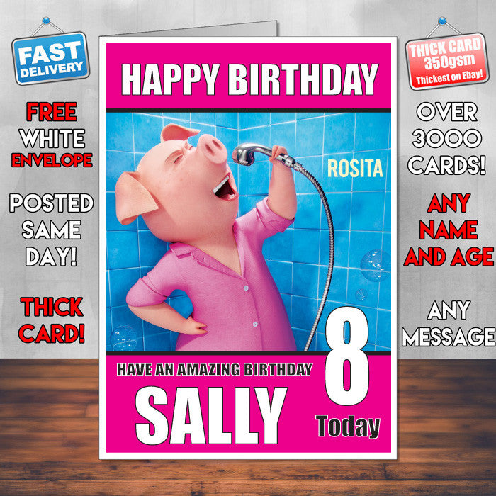 SING ROSITA BLACK SJ THEME INSPIRED Style PERSONALISED Kids Adult FUNNY Birthday Card