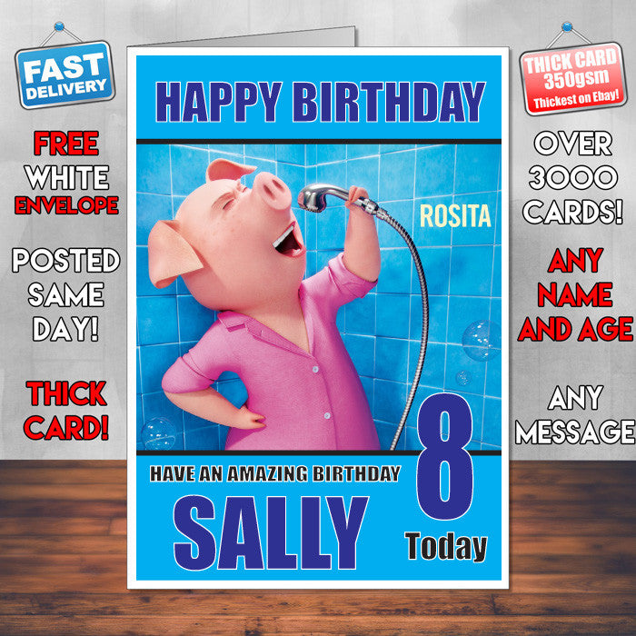 SING ROSITA BLUE SJ THEME INSPIRED Style PERSONALISED Kids Adult FUNNY Birthday Card