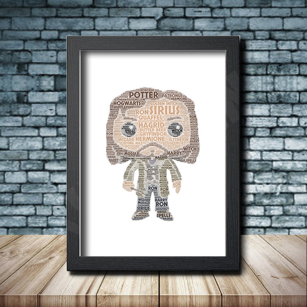 Personalised pop figure word art print inspired by Sirius Black in a black frame