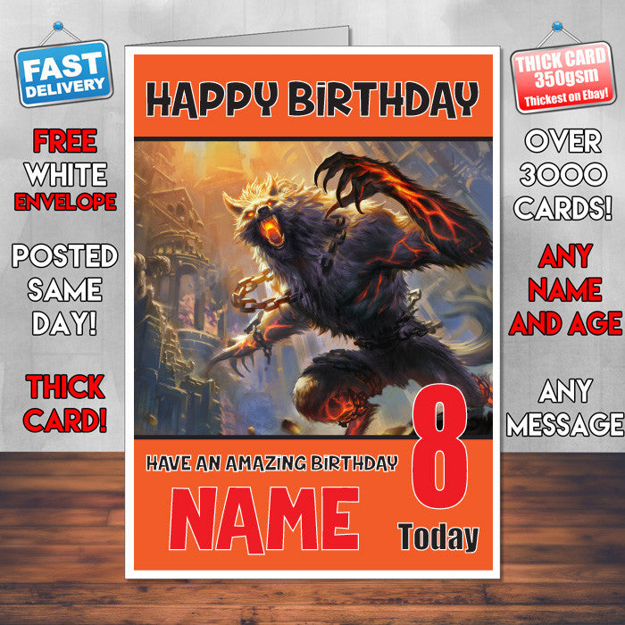 SMITE WEREWOLF BM1 THEME INSPIRED Style PERSONALISED Kids Adult FUNNY Birthday Card