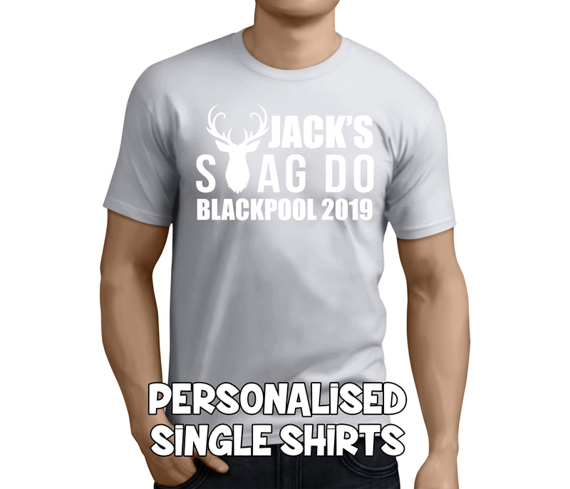 Stag 'A' White Custom Stag T-Shirt - Any Name - Party Tee