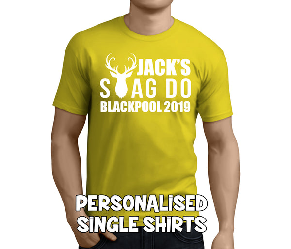 Stag 'A' White Custom Stag T-Shirt - Any Name - Party Tee