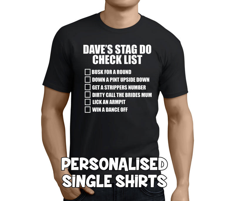 Stag Do Checklist White Custom Stag T-Shirt - Any Name - Party Tee