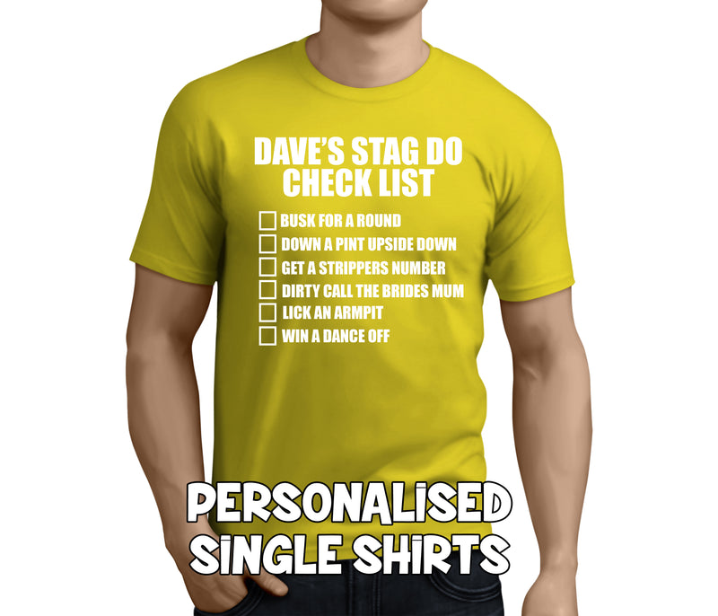 Stag Do Checklist White Custom Stag T-Shirt - Any Name - Party Tee