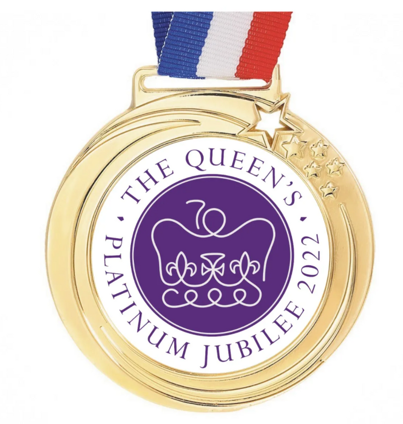 STAR GOLD QUEEN'S PLATINUM JUBILEE MEDAL 70MM WITH RED/WHITE/BLUE RIBBON