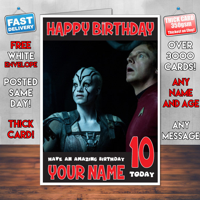 STAR TREK BEYOND BM1 THEME INSPIRED Style PERSONALISED Kids Adult FUNNY Birthday Card