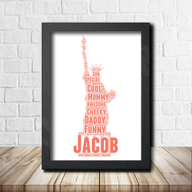 Personalised Staue of Liberty 1 Word Art Poster Print – A4 Print + Black Frame