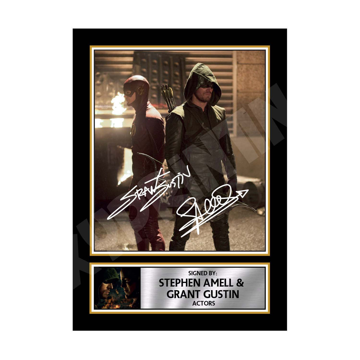 STEPHEN AMELL GRANT GUSTIN ARROW VS FLASH Printed Signature (1) Tv Show Print – Stephen Amell Grant Gustin Arrow VS Flash Printed Signature Tv Show Print – A1 Print Only