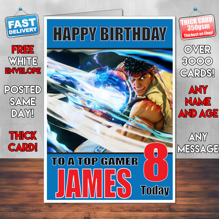STREET FIGHTER 2 BM THEME INSPIRED Style PERSONALISED Kids Adult FUNNY Birthday Card