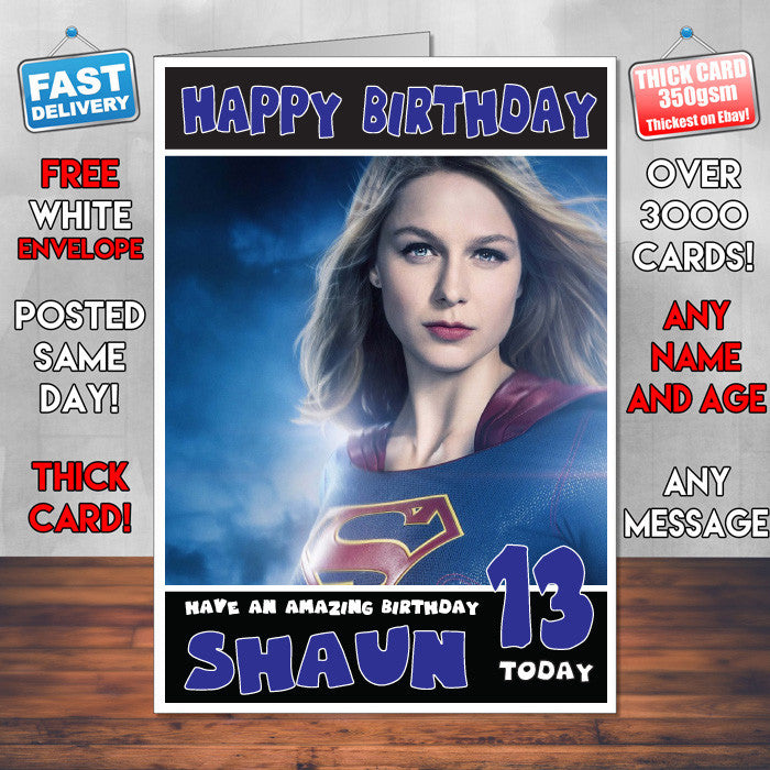 SUPERGIRL 2 SJ THEME INSPIRED Style PERSONALISED Kids Adult FUNNY Birthday Card