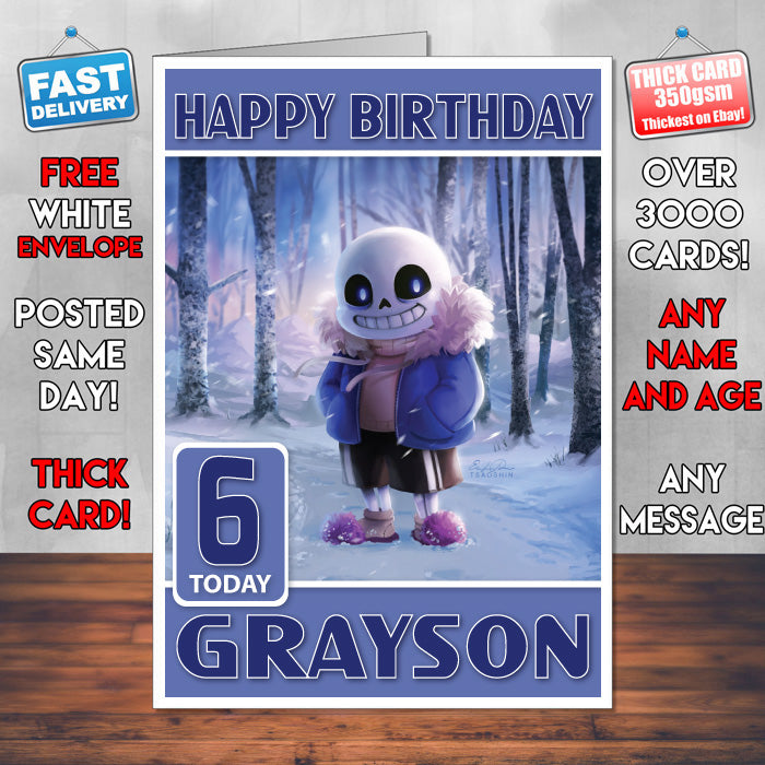 Personalised Sans Undertale Inspired Style Game Kids Inspired Birthday Card (SA)