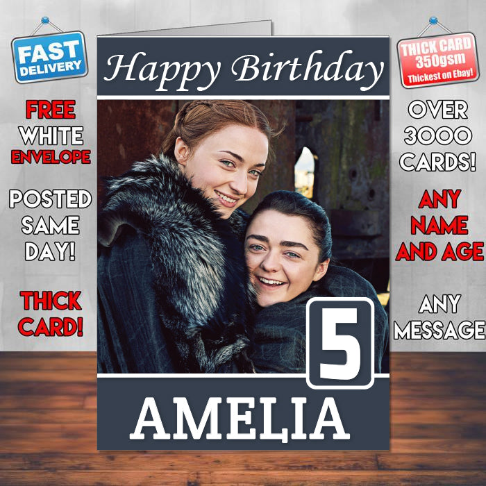 Sansa Stark Theme Style Personalised Kids Inspired Movie Birthday Card (SA)