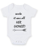 Santa It Was All Her Personalised Baby Boy Girl Unisex Short Sleeve Bodysuit