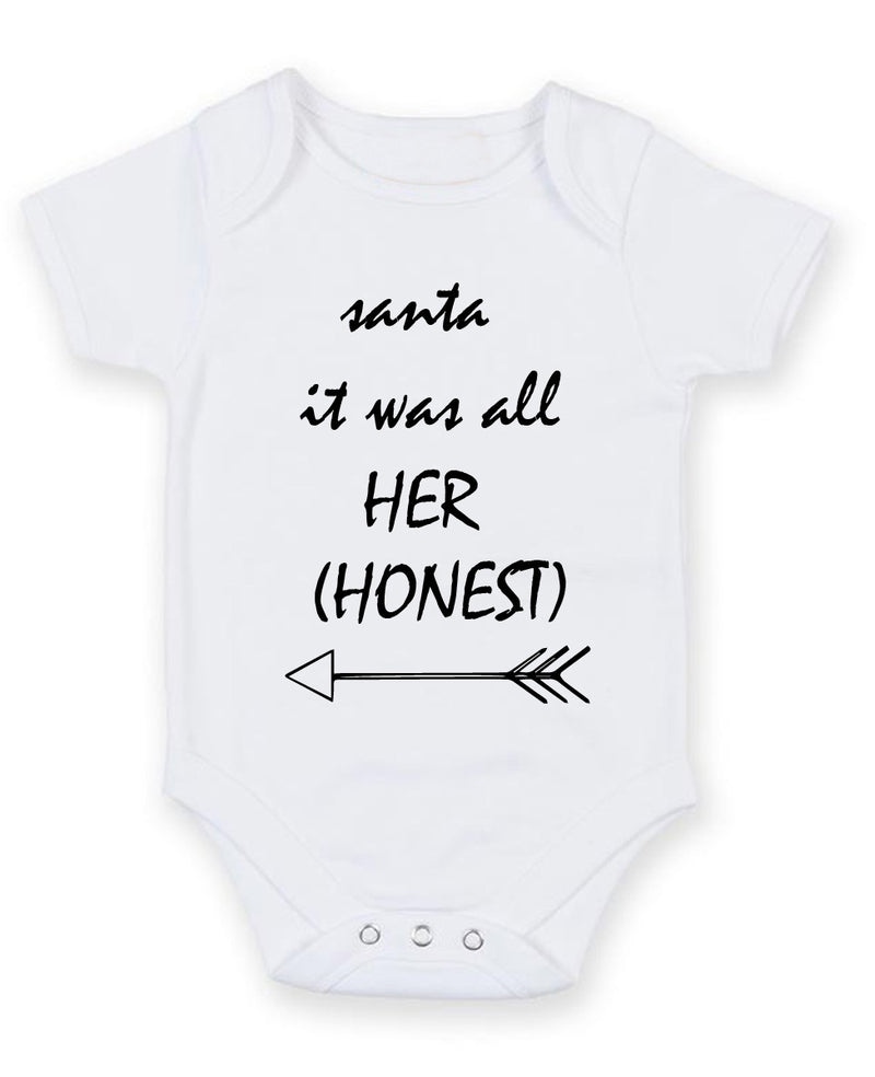 Santa It Was All Her Personalised Baby Boy Girl Unisex Short Sleeve Bodysuit