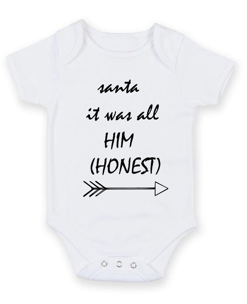 Santa It Was All Him Personalised Baby Boy Girl Unisex Short Sleeve Bodysuit