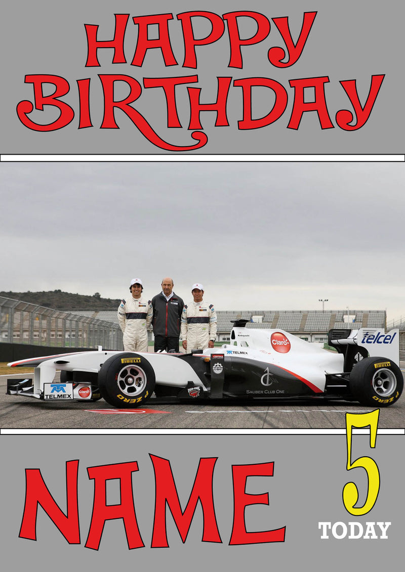 Personalised Sauber F1 THEME INSPIRED PERSONALISED Kids Adult Birthday Card 4