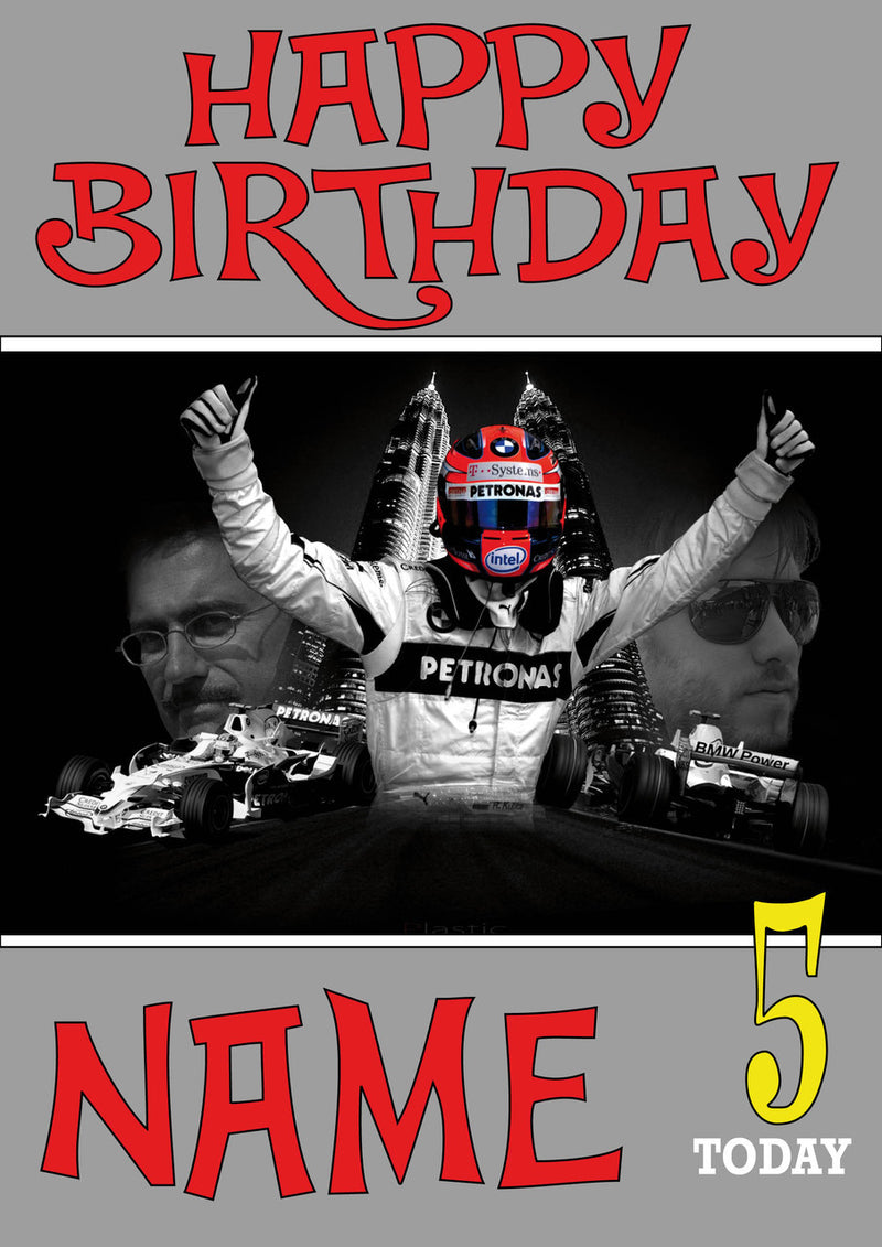 Personalised Sauber F1 THEME INSPIRED PERSONALISED Kids Adult Birthday Card 5