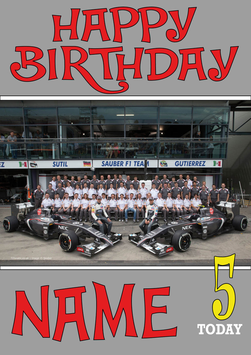 Personalised Sauber F1 THEME INSPIRED PERSONALISED Kids Adult Birthday Card