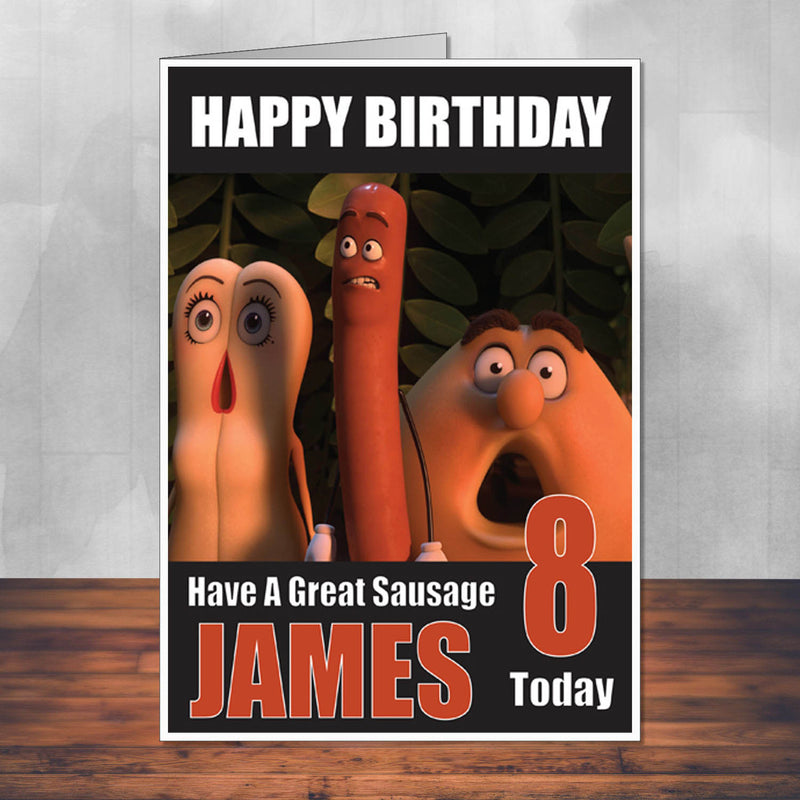 Sausage Party 1 THEME INSPIRED Style PERSONALISED Kids Adult FUNNY Birthday Card