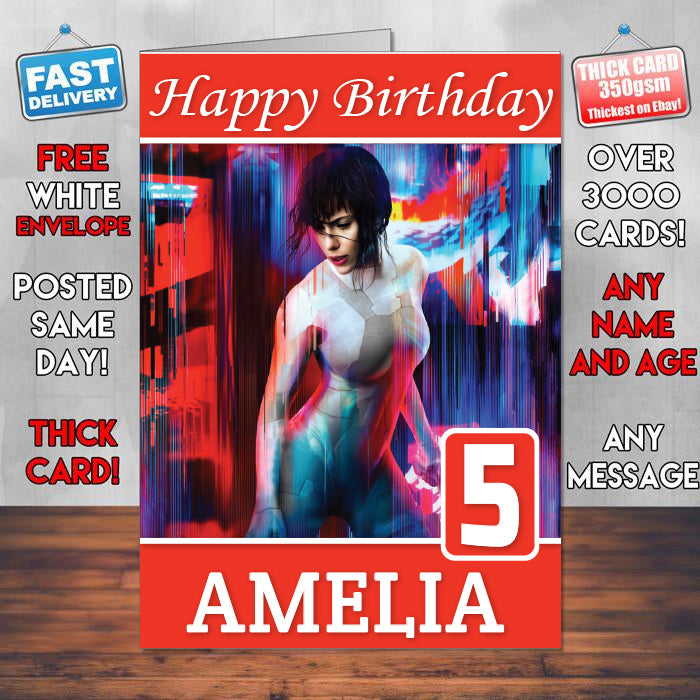 Scarlett Johansson In Ghost In The Shell Theme Style Personalised Kids Inspired Movie Birthday Card (SA)