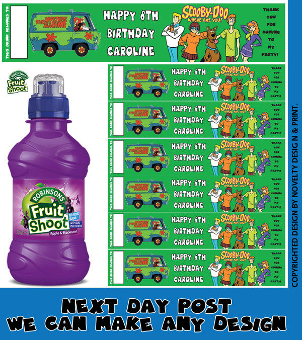 Scoobie Doo Green Inspired Theme Personalised Party Fruit Shoot Label Sticker