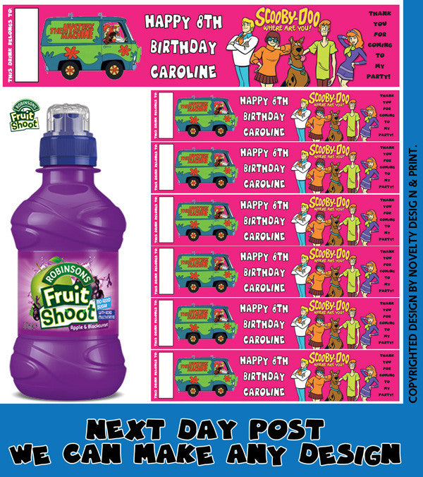 Scoobie Doo Pink Inspired Theme Personalised Party Fruit Shoot Label Sticker