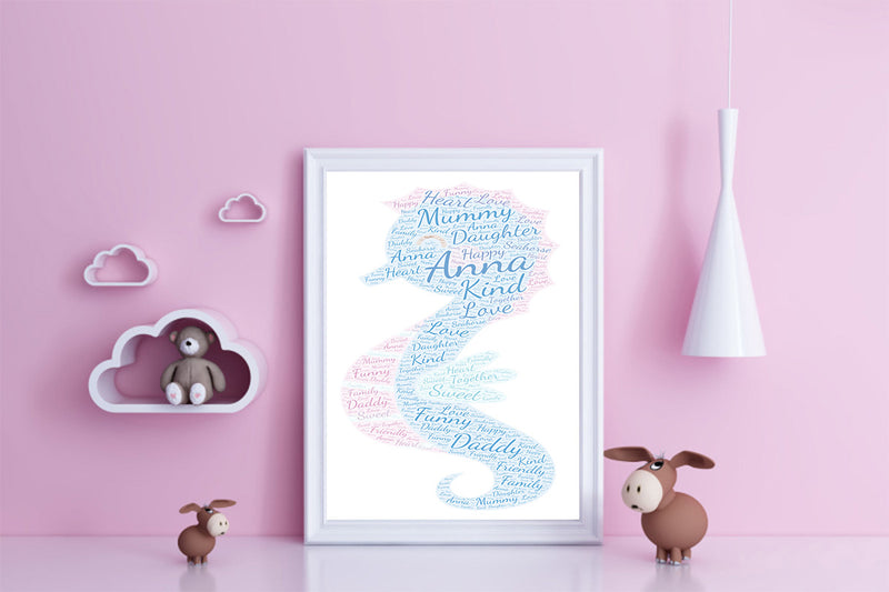 Personalised Seahorse 1 Word Art Poster Print