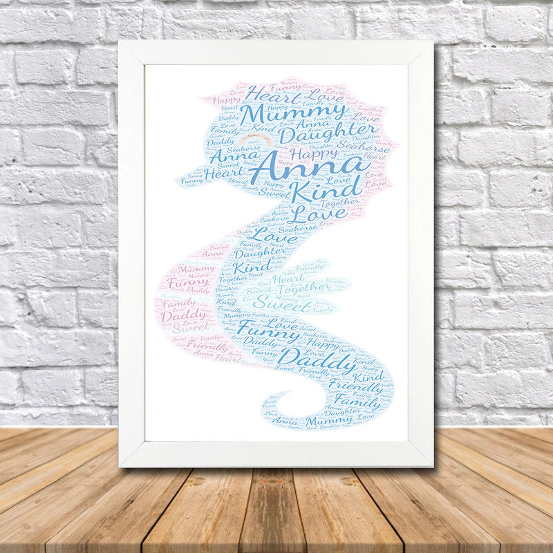 Personalised Seahorse 1 Word Art Poster Print