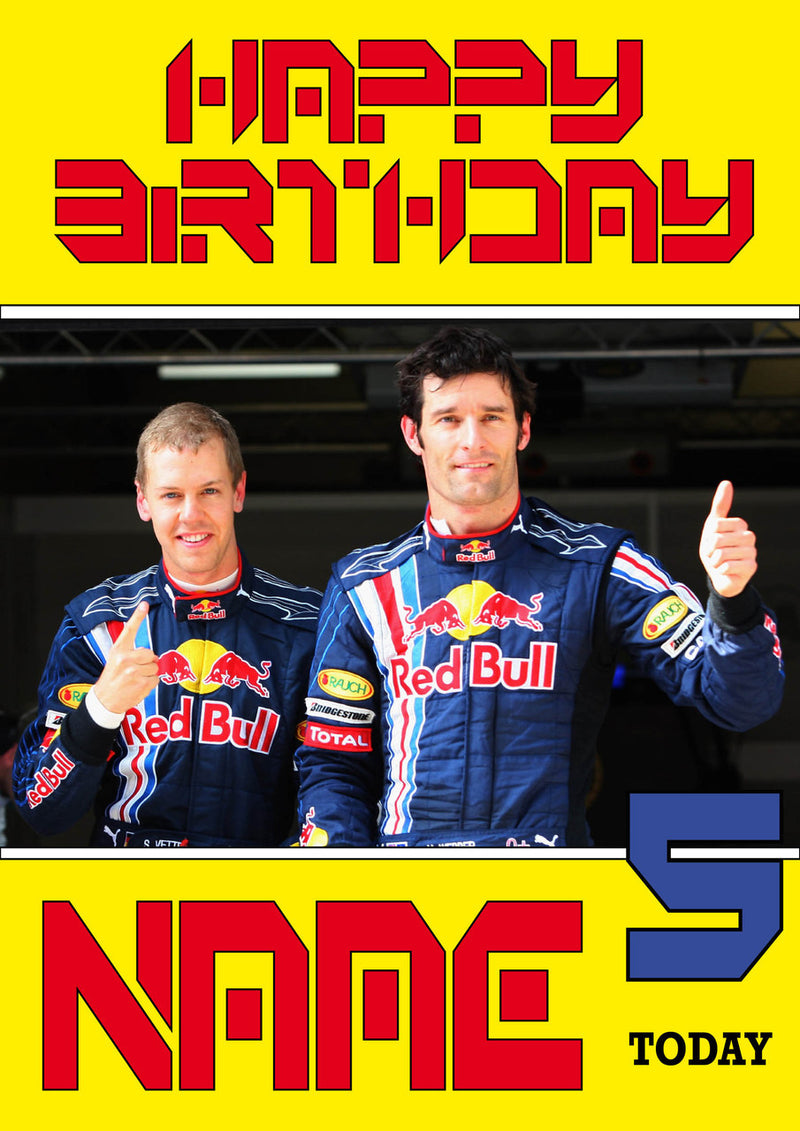 Personalised Sebastian Vettel F1 THEME INSPIRED PERSONALISED Kids Adult Birthday Card 4