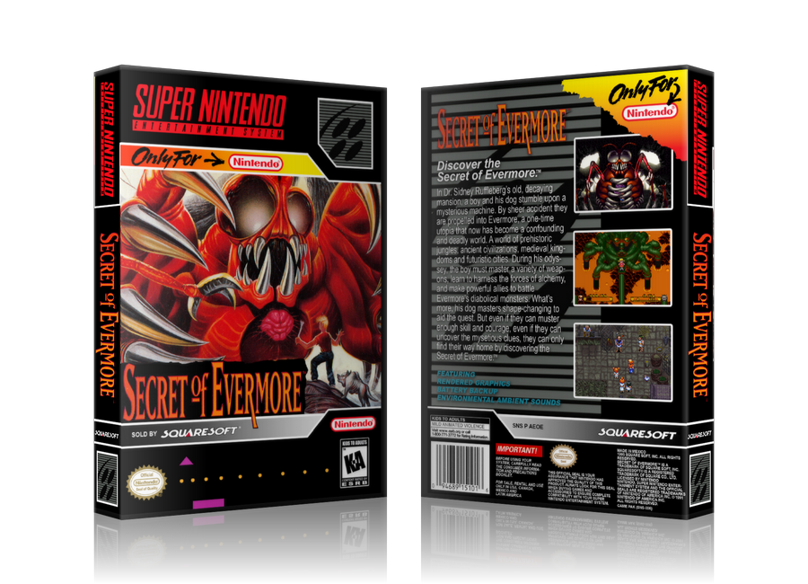 Secret Of Evermore Replacement Nintendo SNES Game Case Or Cover – SNES Replacement Game case product image 1