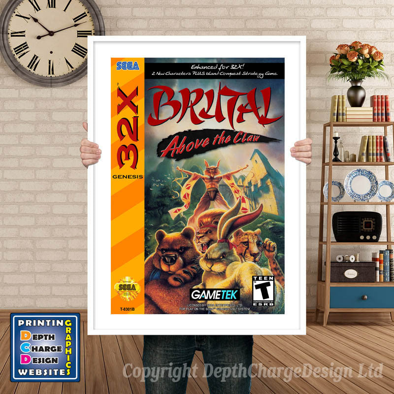 Sega 32x Brutal Above The Claw Sega 32x GAME INSPIRED THEME Retro Gaming Poster A4 A3 A2 A1